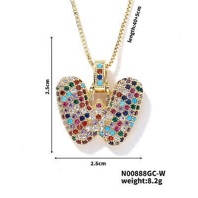 Brass Pave Colorful Cubic Zirconia Letter Pendant Box Chain Necklaces NU0575-23-1