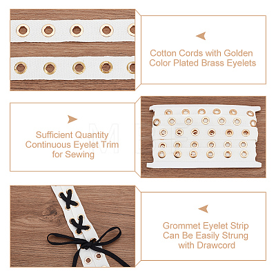1 Strand Cotton Cords with Golden Color Plated Brass Eyelets DIY-WH0304-640-1