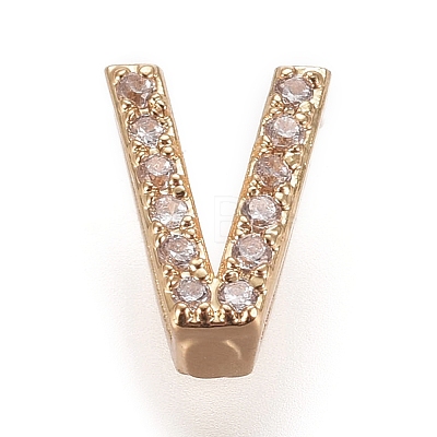 Golden Plated Brass Micro Pave Cubic Zirconia Slide Charms ZIRC-L075-61V-G-1