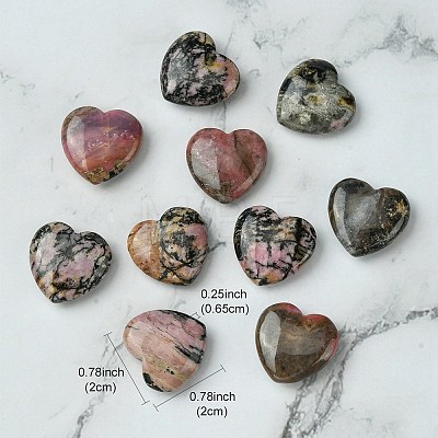 Natural Rhodonite Heart Palm Stone G-YW0001-54-1