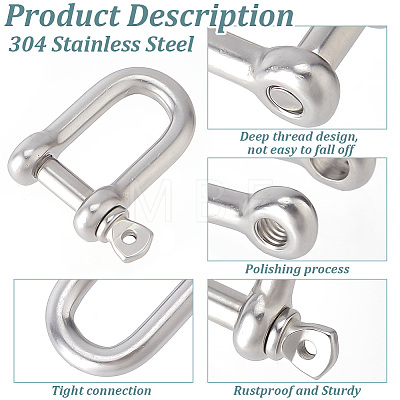 304 Stainless Steel D-Ring Anchor Shackle Clasps STAS-WH0033-56A-1