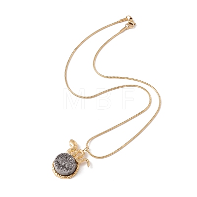 Natural Quartz Snake with Flat Round Pendant Necklace with 304 Stainless Steel Snake Chain NJEW-K244-12G-1