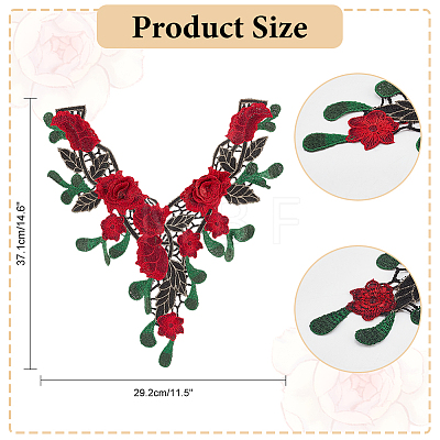 3D Rose Flower Metallic Thread Embroidered Floral Lace Collar AJEW-WH0314-25-1