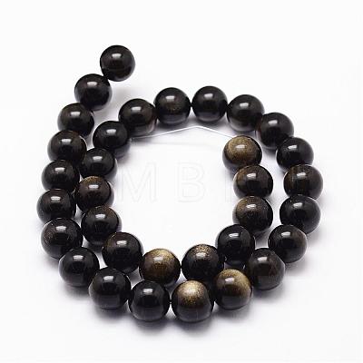 Natural Golden Sheen Obsidian Beads Strands G-D838-8mm-05-1