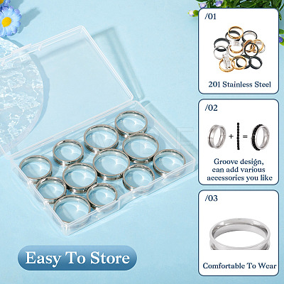 12Pcs 6 Size 201 Stainless Steel Grooved Finger Ring Settings RJEW-TA0001-05P-1
