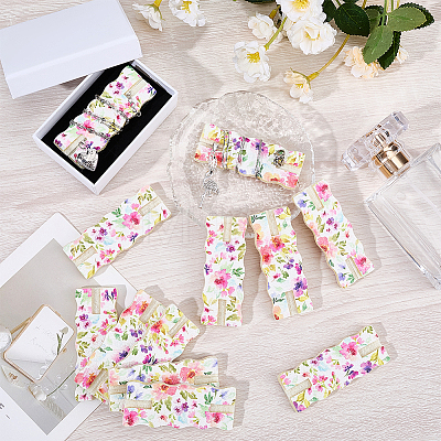 12Pcs Flower Printed Polyester Necklace Anti-Winding Display Cards CDIS-OC0001-14B-1