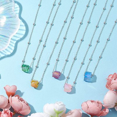 Electroplated Raw Natural Quartz Pendant Necklaces NJEW-JN04967-1