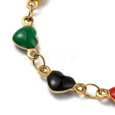 Golden 304 Stainless Steel Heart Link Chain Bracelet with Enamel BJEW-E088-01G-05-1