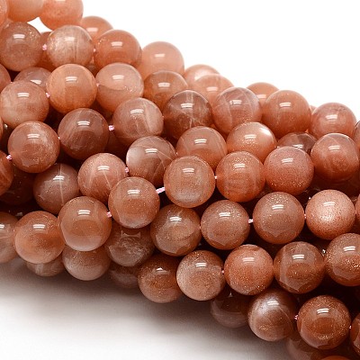 Grade AAA Natural Gemstone Sunstone Round Beads Strands G-E251-34-6mm-1