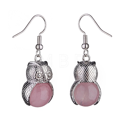 Natural Rose Quartz Owl Dangle Earrings EJEW-A092-08P-04-1