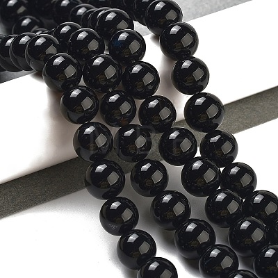 Natural Black Onyx Round Bead Strands G-R198-10mm-1