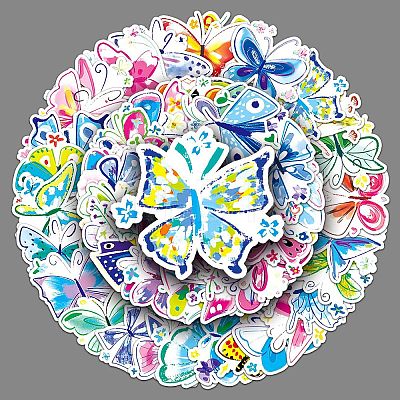 50Pcs Butterfly PVC Waterproof Stickers PW-WG52362-01-1