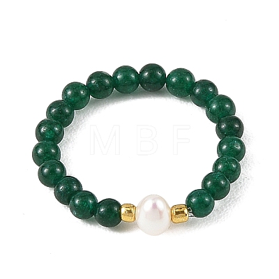 Synthetic Turquoise/Natura White Jade/Multicolor Tourmaline/Carnelian/Flower Amazonite & Cultured Freshwater Pearl Finger Rings RJEW-JR01106-1