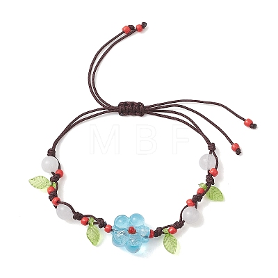 Handmade Silver Foil Glass Lampwork &  Natural White Jade Beads Braided Bead Bracelets for Women BJEW-JB12728-02-1