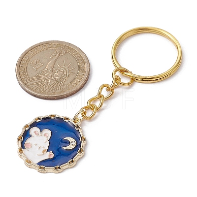 Flat Round with Rabbit Alloy Enamel Pendant Keychain KEYC-JKC00623-02-1