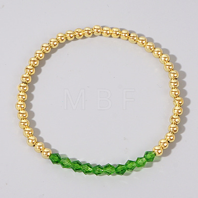 Colorful Birthstone Faceted Bicone & Brass Beaded Stretch Bracelets for Women RJ7989-8-1