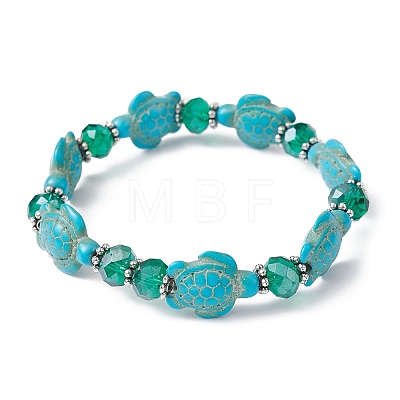Synthetic Turquoise Turtle & Glass Beaded Stretch Bracelet BJEW-JB09763-1