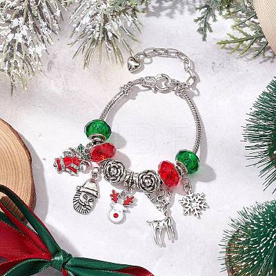 Christmas Theme Glass & Alloy European Beads Bracelets for Women BJEW-JB11198-01-1