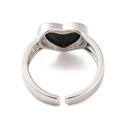 Heart Natural Black Onyx Open Cuff Rings RJEW-Q817-01P-1