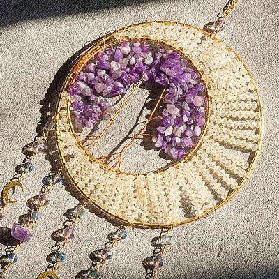Tree Natural Amethyst Chips Hanging Suncatchers HJEW-F023-05-1