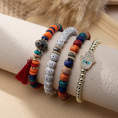 Bohemian Glass Beaded Stretch Bracelet Sets QN1212-7-1