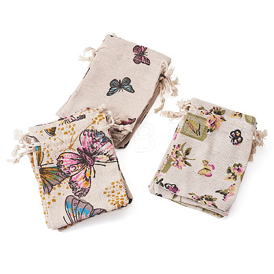 15Pcs 3 Styles Butterfly Printed Polycotton(Polyester Cotton) Packing Pouches Drawstring Bags ABAG-TA0002-14-1