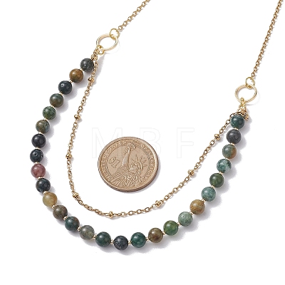 6mm Round Natural Indian Agate Beaded Lariat Necklaces NJEW-JN04964-1