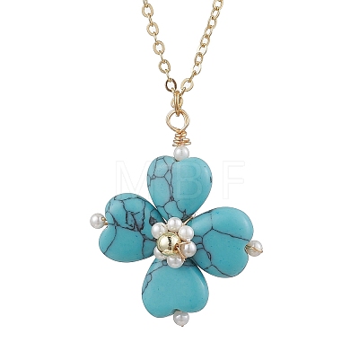 Synthetic Turquoise Clover Shamrock Pendant Necklaces NJEW-JN05170-01-1