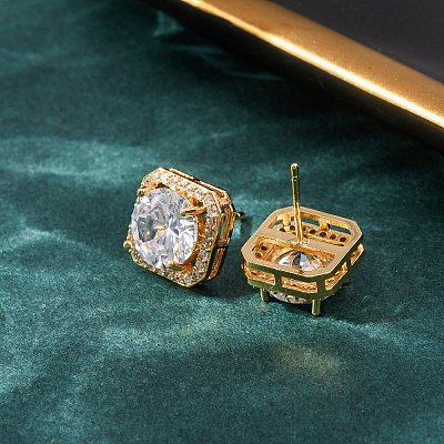 Brass Micro Pave Cubic Zirconia Stud Earrings for Women EJEW-F418-02G-1