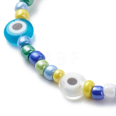 Lampwork Evil Eye & Glass Seed Beaded Necklace Stretch Bracelet SJEW-JS01246-1