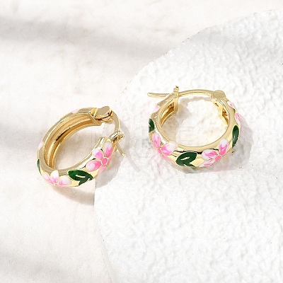 Brass Enamel Hoop Earrings for Women EJEW-K335-01G-02-1