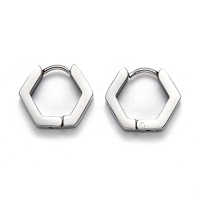 304 Stainless Steel Hexagon Huggie Hoop Earrings STAS-J033-03A-P-1