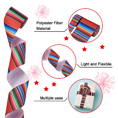 2 Rolls 2 Styles Stripe Pattern Printed Polyester Grosgrain Ribbon OCOR-TA0001-37B-1