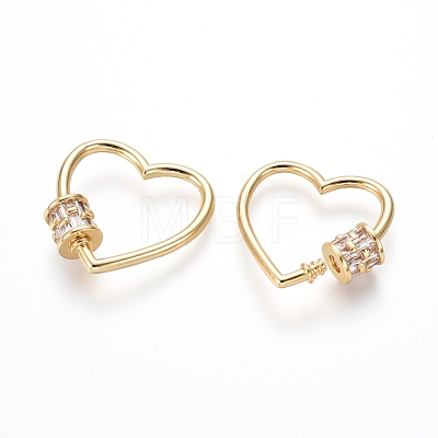 Brass Micro Pave Cubic Zirconia Screw Carabiner Lock Charms ZIRC-I031-01G-1
