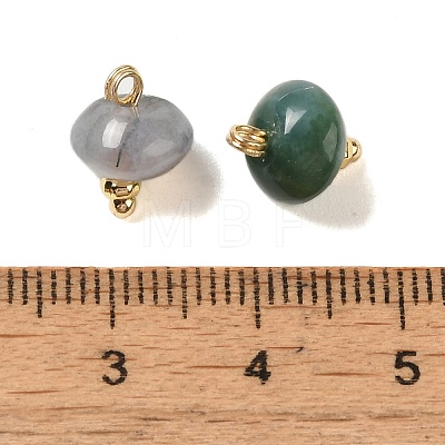 Natural Moss Agate Rondelle Charms with Rack Plating Brass Loops G-G110-05B-07-1
