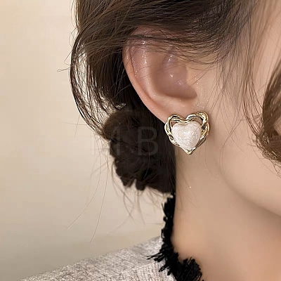 Resin Heart Stud Earrings EJEW-Z018-01G-1