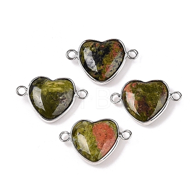 Natural Unakite Love Heart Pendants G-T138-205L-P-1