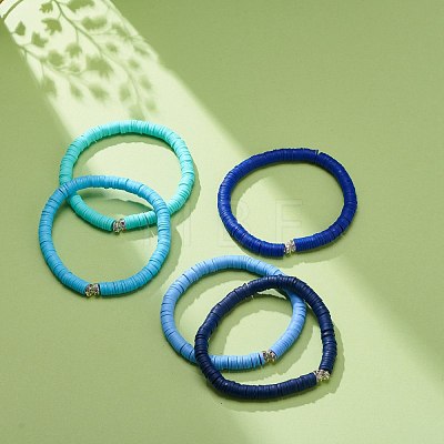 5Pcs 5 Colors Handmade Polymer Clay Heishi Surfer Stretch Bracelet Sets BJEW-JB08691-1