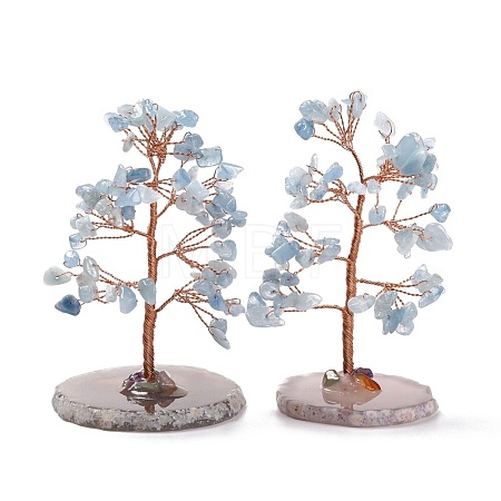 Natural Aquamarine Chips & Agate Pedestal Display Decorations DJEW-A001-04H-1