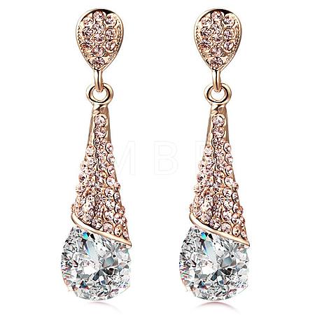 Real 18K Gold Plated Brass Rhinestone Teardrop Stud Earrings EJEW-EE0001-232A-1