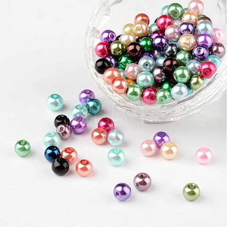 Mixed Pearlized Glass Pearl Round Beads X-HYC002-1