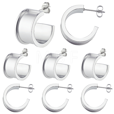 4 Pairs Stainless Steel Round Stud Earring Findings STAS-BBC0011-02-1