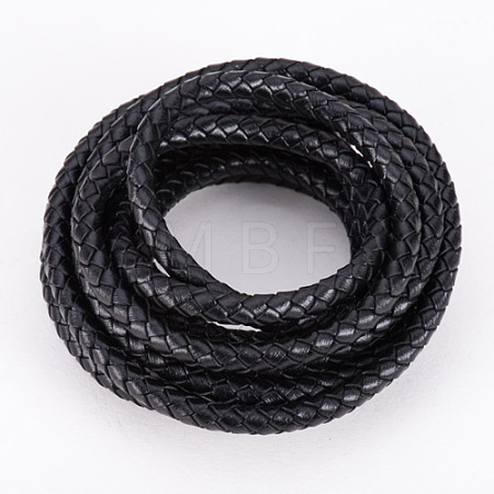 Black 6mm Round Folded Genuine Braided Leather Cords for Necklace Bracelet Jewelry Making WL-PH0001-01-1