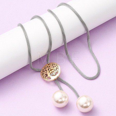 304 Stainless Steel Tree of Life Lariat Necklaces for Women NJEW-B149-04GP-01-1