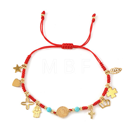 Stainless Steel Cross & Hamsa Hand & Medal Charms Braided Bracelets GU1131-1-1