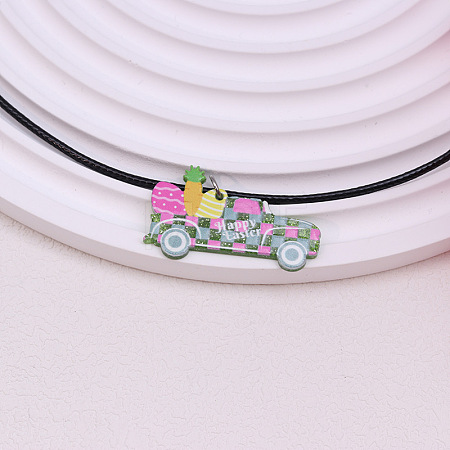 Colorful Happy Easter Acrylic Plaid Pendant Black Waxed Cord Necklaces for Women FS-WGC6641-06-1
