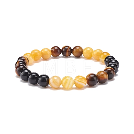 Natural Agate & Tiger Eye & Black Onyx Round Beaded Stretch Bracelet BJEW-JB08400-05-1