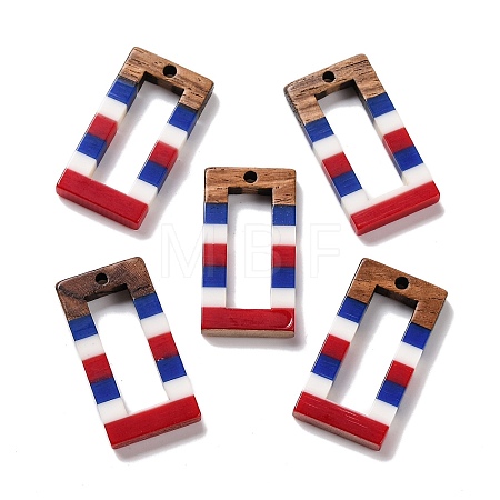 Independence Day Opaque Striped Resin & Walnut Wood Pendants RESI-U010-02L-1