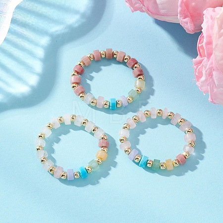 3Pcs Gemstone Disc Bead with Brass Finger Rings RJEW-JR00985-03-1