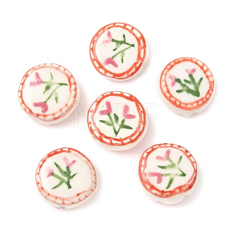 Flower Theme Handmade Porcelain Beads X1-LAMP-D303-06C-01-1